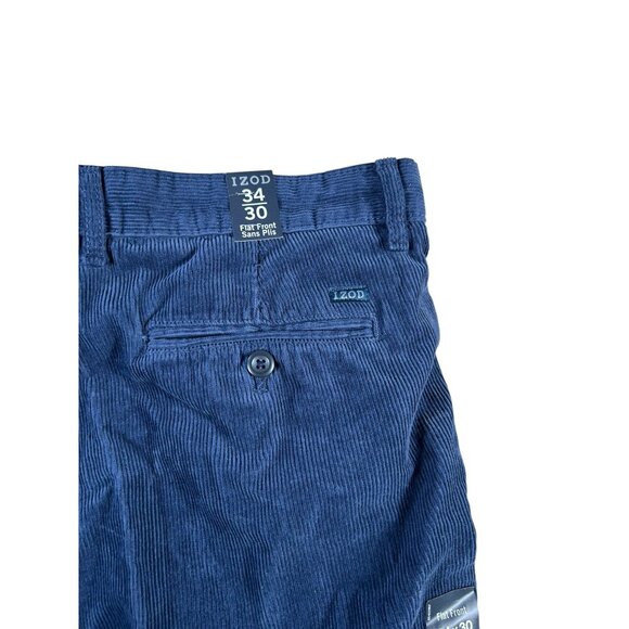 NEW Izod Blue Denim Corduroy Pants Men's Size 34X30 Straight Leg Flat Front NWT - Picture 6 of 10